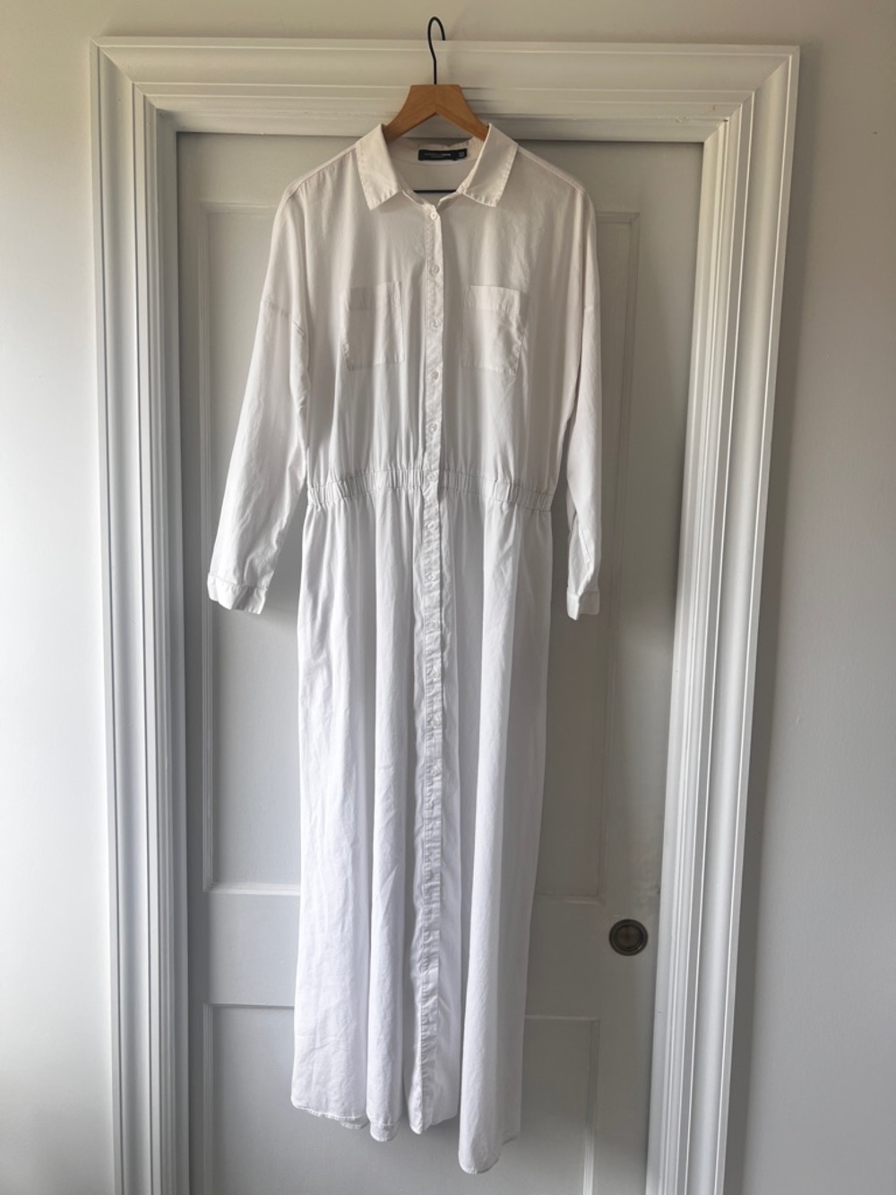 White Maxi Shirt Dress - Long sleeve Button-Down plus size - Picture 3 of 14